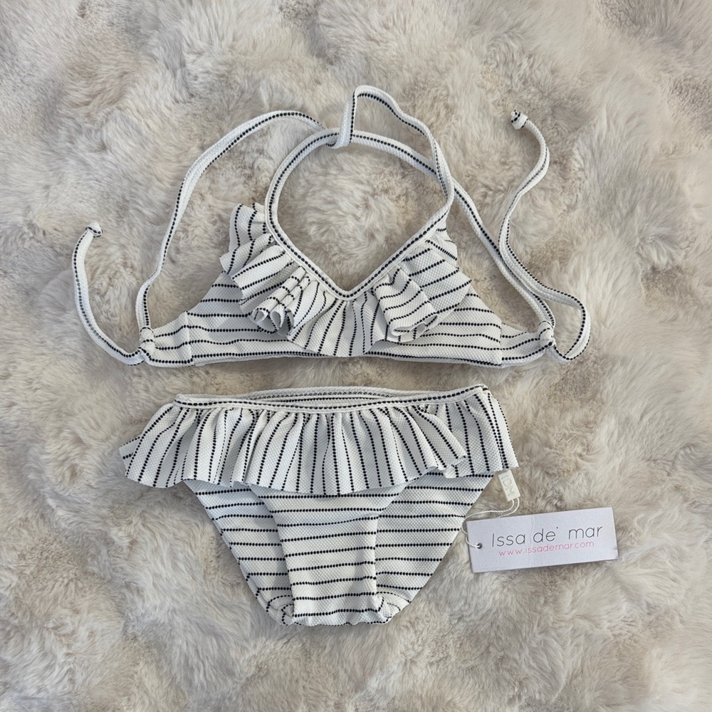 Issa de' mar Kids Ruffle Bikini - Black and White Stripes